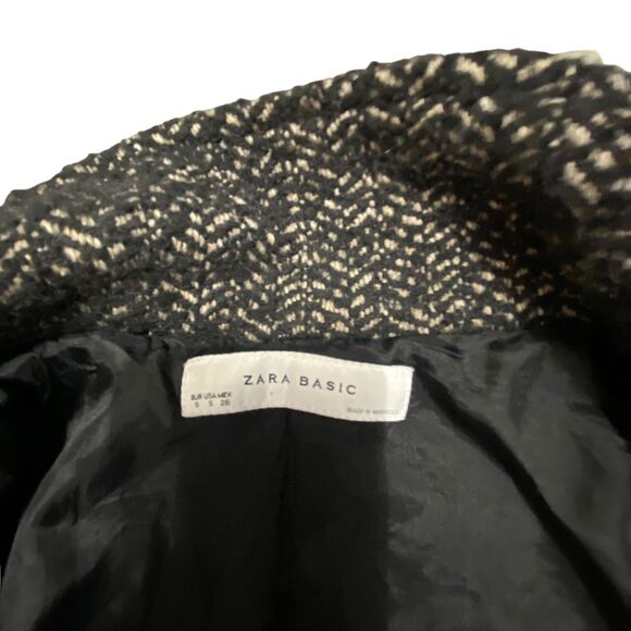 Zara Rare Women Winter Jacket Coat Double Breast Vintage y2k Black Beige Small - Picture 13 of 16